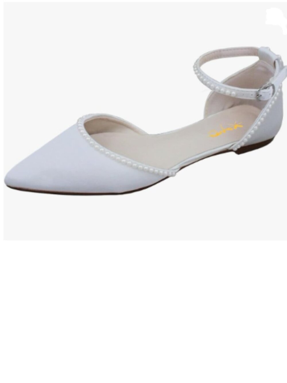 XYD White Pearl Pointed Toe Ankle Strap Flats D'Orsay Wedding Sandals Comfy Shoe